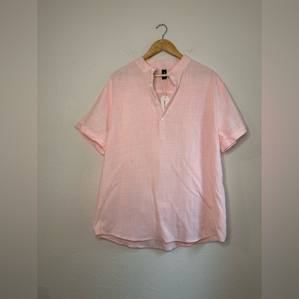 NWT Ouku Pink Cotton Linen Shirt Size XL